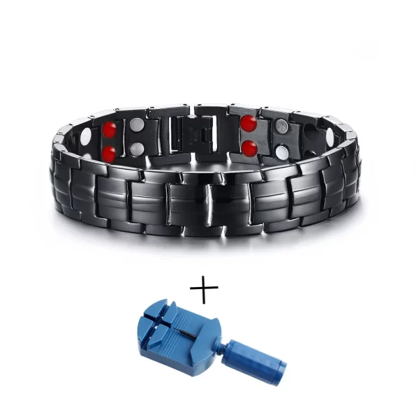 Pulseiras masculina, FINE4U-Double Row Punk Health, Magnética, Jóias, Pulseiras De Mão De Titânio, Preto Banhado, B387 - Image 7