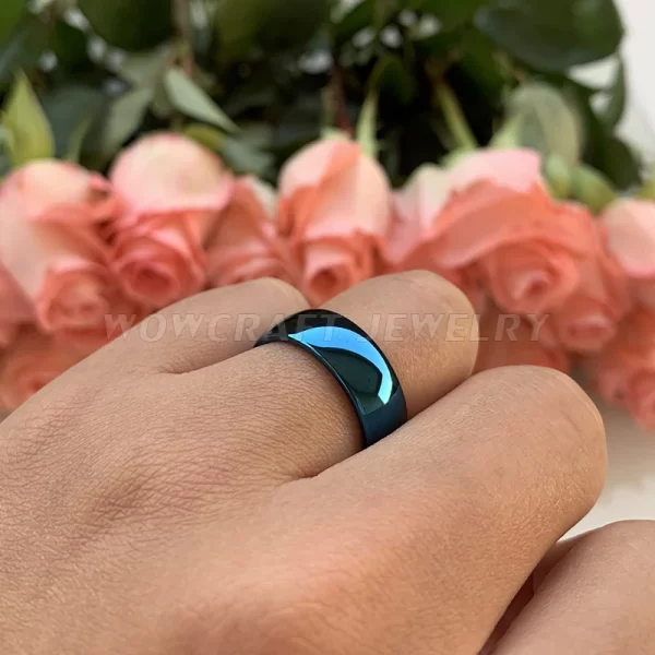 Anéis feminino de carboneto de tungstênio azul, banda de casamento, anel polido, conforto, 4mm, 8mm, 6mm. - Image 4