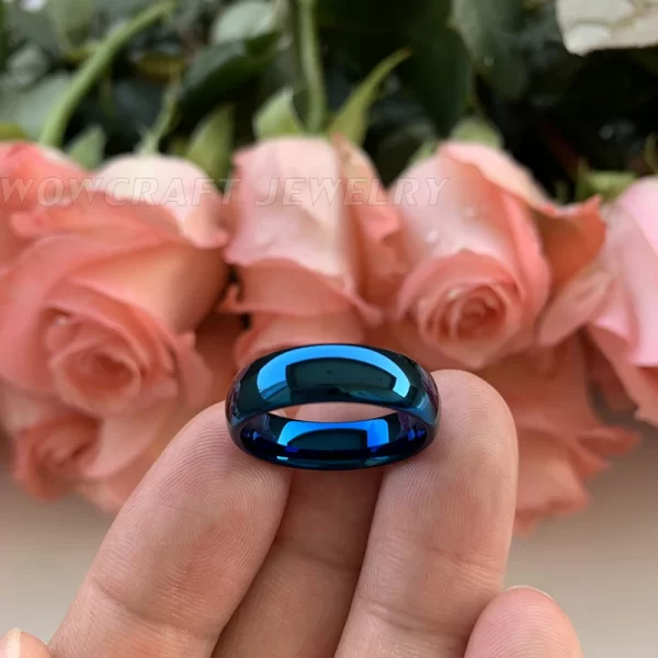 Anéis feminino de carboneto de tungstênio azul, banda de casamento, anel polido, conforto, 4mm, 8mm, 6mm. - Image 6