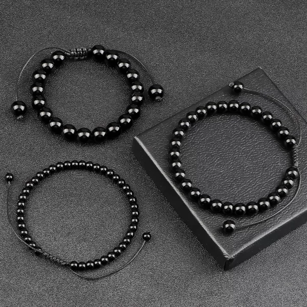 Pulseiras Natural Pedra Brilhante Preto Onyx Beads, frisada, Obsidian Jóias De Pulso, Handmade, Tamanho Ajustável, 4mm, 6mm, 8mm