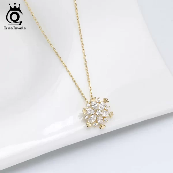 Colar longo corrente pingenteOrsa jóias sorte floco de neve, colar com zircão claro 925 jóias de prata para meninas adolescentes hon04 - Image 4