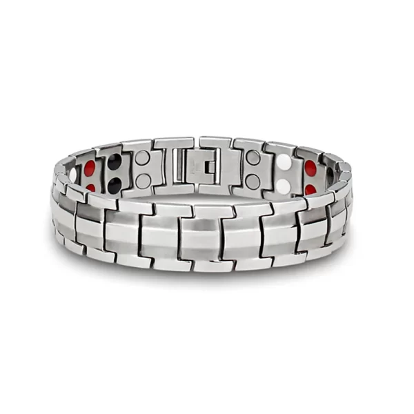 Pulseiras masculina, FINE4U-Double Row Punk Health, Magnética, Jóias, Pulseiras De Mão De Titânio, Preto Banhado, B387 - Image 15