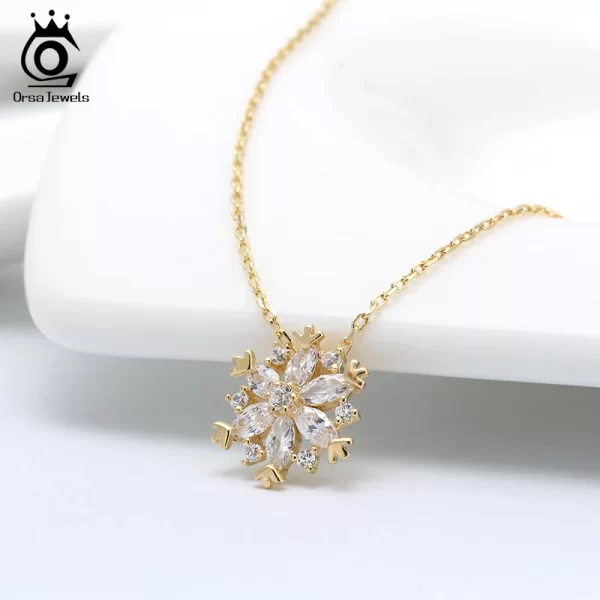 Colar longo corrente pingenteOrsa jóias sorte floco de neve, colar com zircão claro 925 jóias de prata para meninas adolescentes hon04 - Image 2