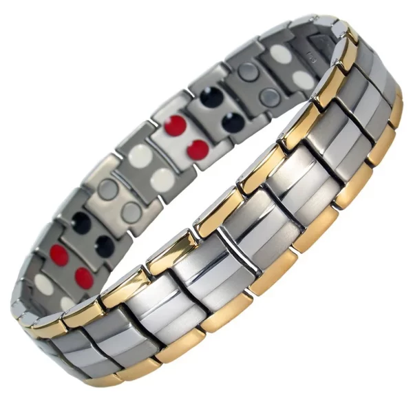 Pulseiras masculina, FINE4U-Double Row Punk Health, Magnética, Jóias, Pulseiras De Mão De Titânio, Preto Banhado, B387 - Image 14