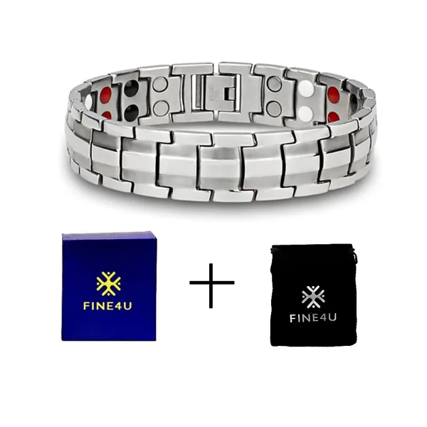 Pulseiras masculina, FINE4U-Double Row Punk Health, Magnética, Jóias, Pulseiras De Mão De Titânio, Preto Banhado, B387 - Image 16