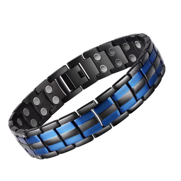 Pulseiras masculina, FINE4U-Double Row Punk Health, Magnética, Jóias, Pulseiras De Mão De Titânio, Preto Banhado, B387 - Image 11
