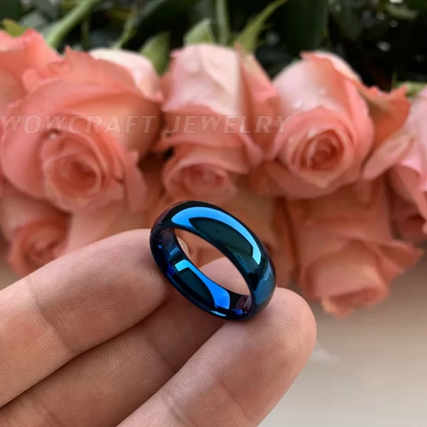 Anéis feminino de carboneto de tungstênio azul, banda de casamento, anel polido, conforto, 4mm, 8mm, 6mm. - Image 5