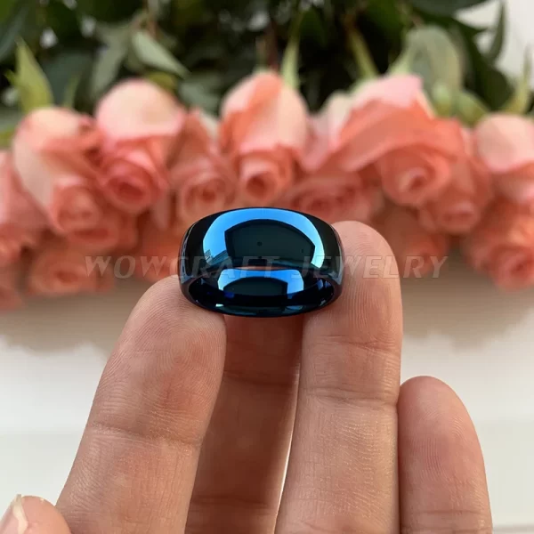 Anéis feminino de carboneto de tungstênio azul, banda de casamento, anel polido, conforto, 4mm, 8mm, 6mm. - Image 3