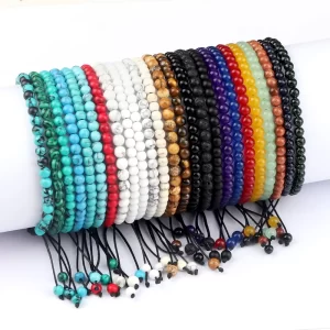 Pulseiras unissex mini pedra natural, ajustável 4mm contas de chakra pulseira mini pedra natural agats lava olho de tigre frisado.