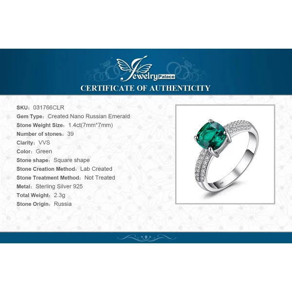 Anéis Jewelrypalace verde simulado nano esmeralda criado rubi 925 prata esterlina pedra preciosa solitaire anéis de noivado para mulher - Image 5