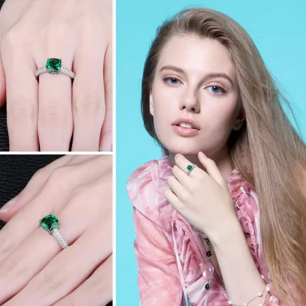 Anéis Jewelrypalace verde simulado nano esmeralda criado rubi 925 prata esterlina pedra preciosa solitaire anéis de noivado para mulher - Image 3