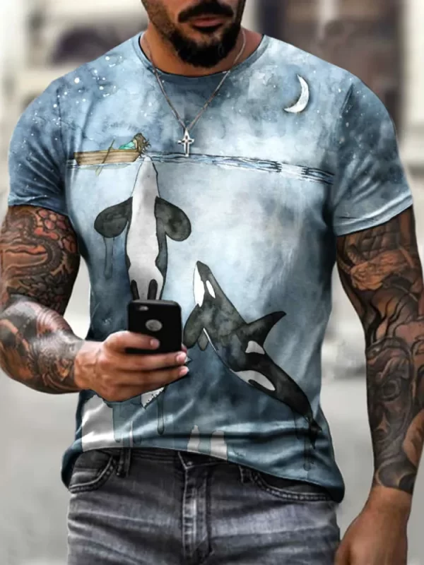 Camisetas masculina manga curta nova harajuku o-neck compass impressão masculina camisa de verão oversized na moda superior poliéster material - Image 2