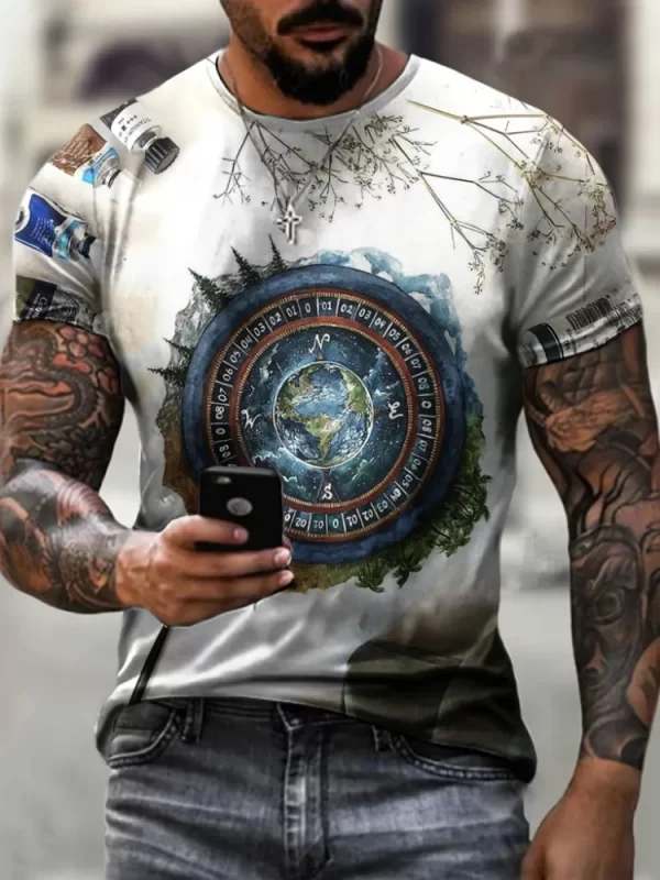 Camisetas masculina manga curta nova harajuku o-neck compass impressão masculina camisa de verão oversized na moda superior poliéster material - Image 8