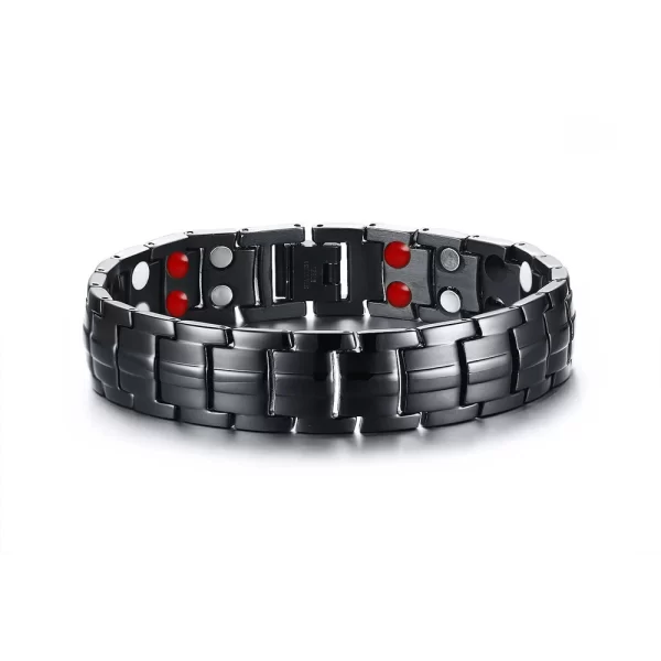 Pulseiras masculina, FINE4U-Double Row Punk Health, Magnética, Jóias, Pulseiras De Mão De Titânio, Preto Banhado, B387 - Image 10