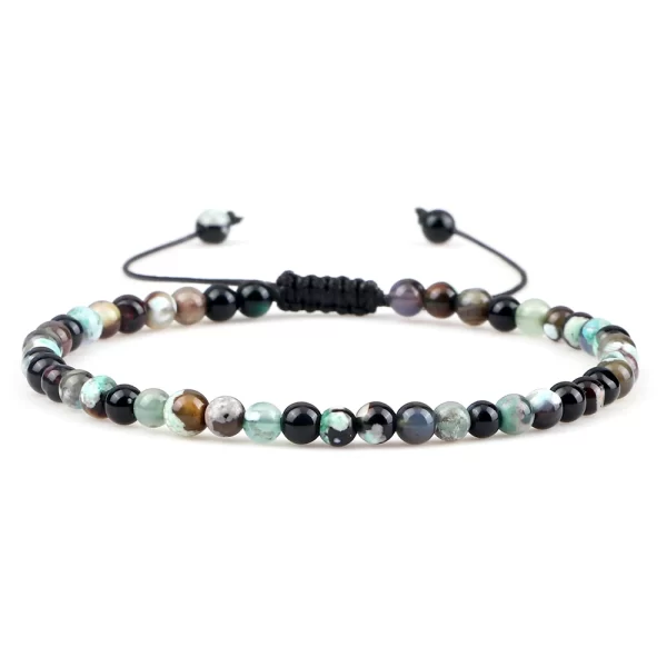 Pulseiras unissex mini pedra natural, ajustável 4mm contas de chakra pulseira mini pedra natural agats lava olho de tigre frisado. - Image 38