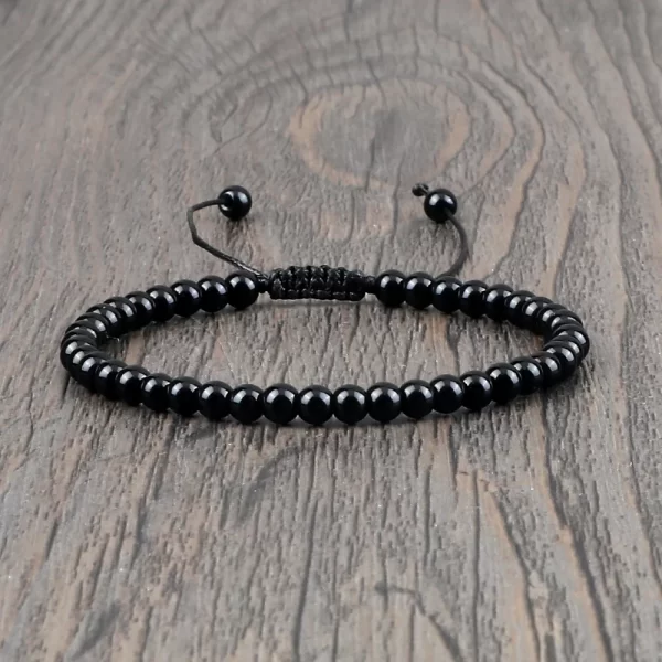 Pulseiras Natural Pedra Brilhante Preto Onyx Beads, frisada, Obsidian Jóias De Pulso, Handmade, Tamanho Ajustável, 4mm, 6mm, 8mm - Image 5