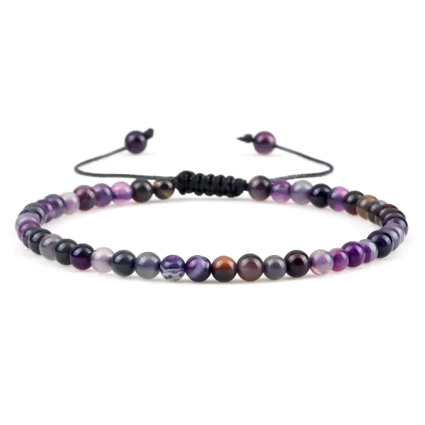 Pulseiras unissex mini pedra natural, ajustável 4mm contas de chakra pulseira mini pedra natural agats lava olho de tigre frisado. - Image 42