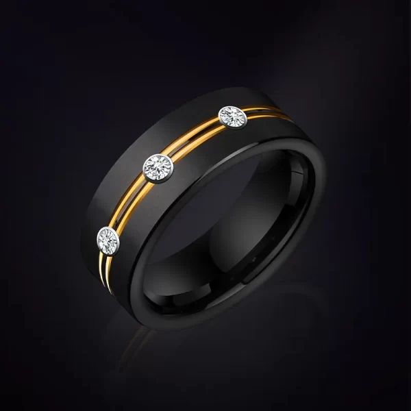 Anéis masculino, 8mm preto, tungstênio com zircônia cúbica casamento moda jóias personalizadas, gravura personalizada. - Image 3