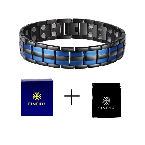 Pulseiras masculina, FINE4U-Double Row Punk Health, Magnética, Jóias, Pulseiras De Mão De Titânio, Preto Banhado, B387 - Image 18