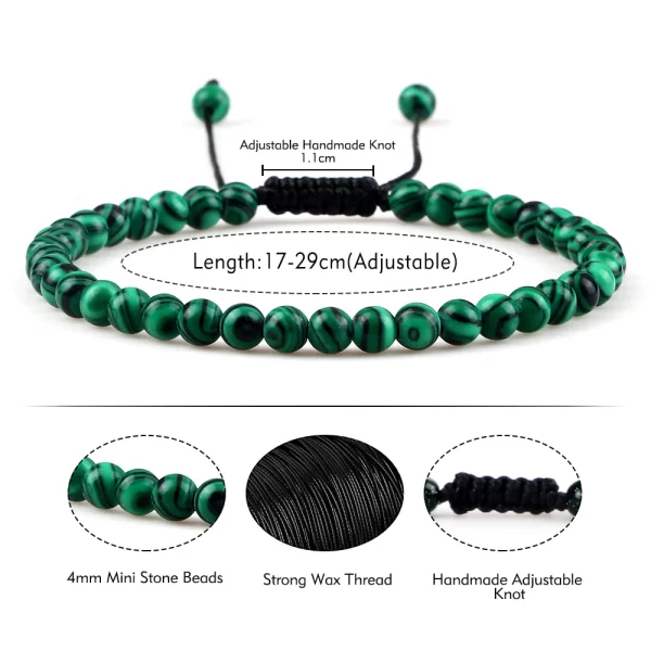 Pulseiras unissex mini pedra natural, ajustável 4mm contas de chakra pulseira mini pedra natural agats lava olho de tigre frisado. - Image 6