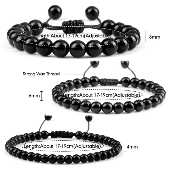 Pulseiras Natural Pedra Brilhante Preto Onyx Beads, frisada, Obsidian Jóias De Pulso, Handmade, Tamanho Ajustável, 4mm, 6mm, 8mm - Image 6