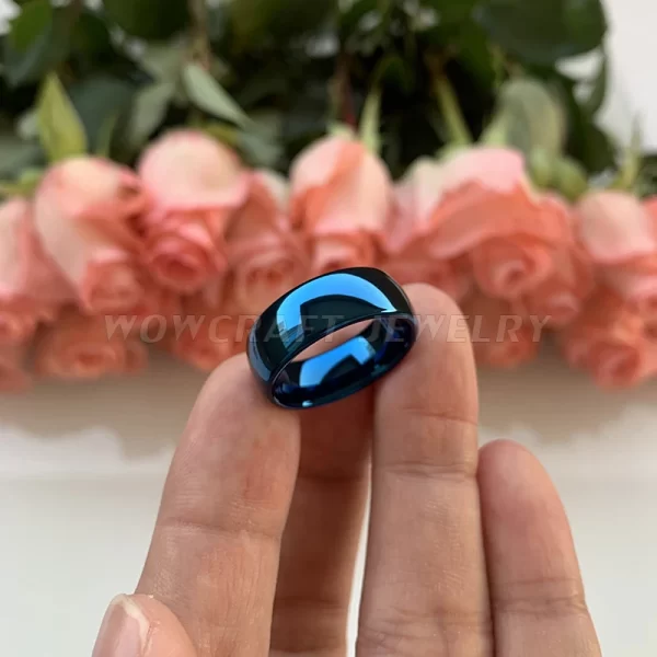 Anéis feminino de carboneto de tungstênio azul, banda de casamento, anel polido, conforto, 4mm, 8mm, 6mm. - Image 2