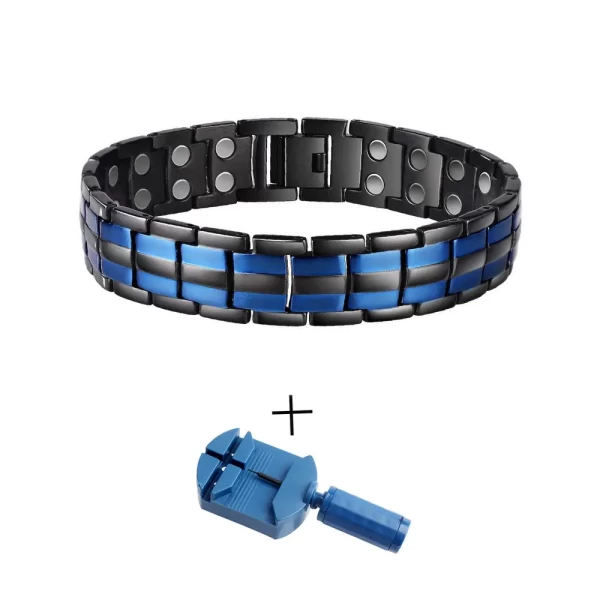 Pulseiras masculina, FINE4U-Double Row Punk Health, Magnética, Jóias, Pulseiras De Mão De Titânio, Preto Banhado, B387 - Image 8