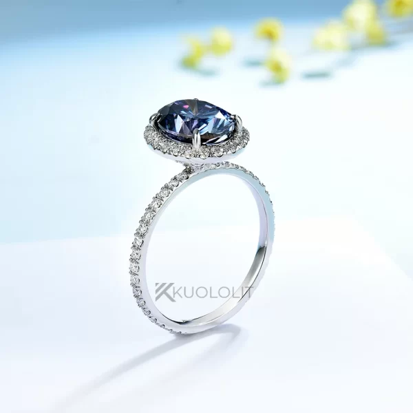 Anéis feminino Kuololit 3ct azul moissanite, sólido, 14k 10k amarelo ouro original azul cor oval anel para noivado. - Image 4