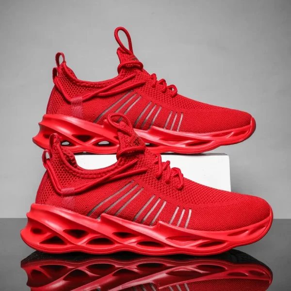 Tênis unissex de malha esportiva ao ar livre, tênis atlético respirável, tênis vermelho com furos, moda casal, novo, quente - Image 10