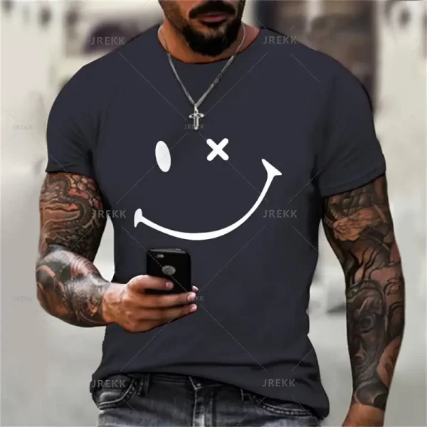 Camiseta estampada em 3D com rosto sorridente, blusa solta de manga curta, monocromática, moda verão, nova, na moda - Image 10