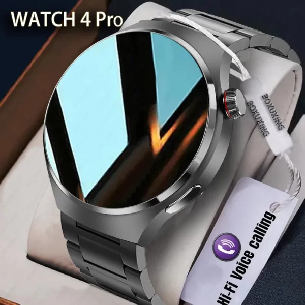 Relógios masculino, smartwatch impermeável, Huawei, Xiaomi, NFC, Amoled, 360x360 HD Screen, Açúcar no sangue, Chamada BT, 4 Pro, IP68.