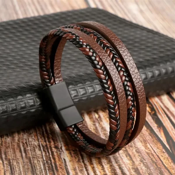 Pulseira de couro masculina clássica, tecido à mão, acessório combinado de várias camadas, joias da moda, novo estilo - Image 30