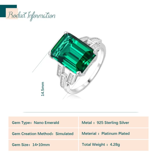 Anéis feminino de esmeralda simulado verde, prata esterlina 925, conjunto diário de jóias, presente elegante. - Image 6