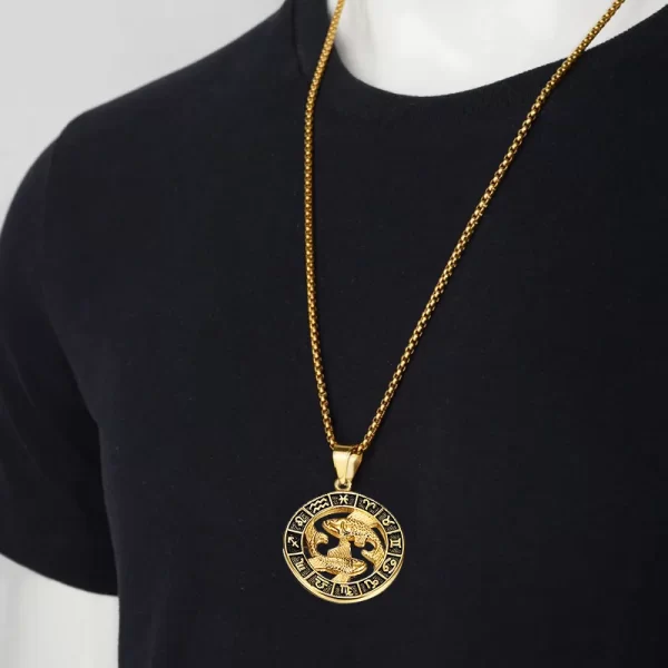 Colar Signo do zodíaco Leo Escorpião, Pingente para As Mulheres/Homens Cor do Ouro Aço Inoxidável Rodada 12 Constelação Colares - Image 2