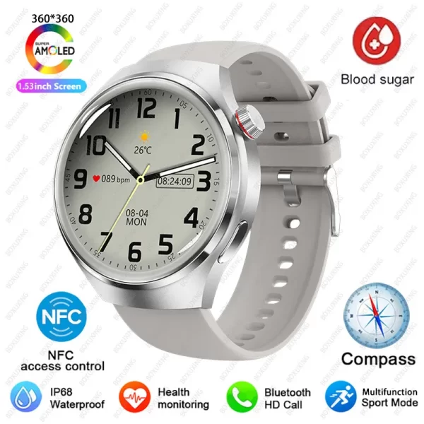 Relógios masculino, smartwatch impermeável, Huawei, Xiaomi, NFC, Amoled, 360x360 HD Screen, Açúcar no sangue, Chamada BT, 4 Pro, IP68. - Image 8