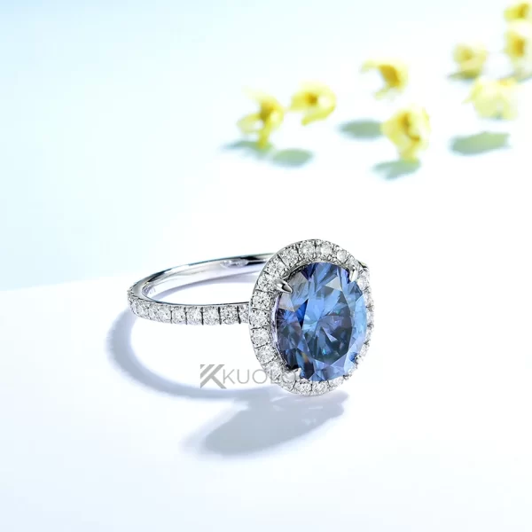 Anéis feminino Kuololit 3ct azul moissanite, sólido, 14k 10k amarelo ouro original azul cor oval anel para noivado. - Image 3