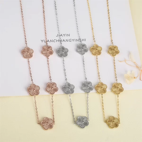 Pulseiras feminina de aço inoxidável impermeável, flor de cinco folhas, trevo botânico, laser de flor de ameixa alta qualidade, novo design. - Image 5