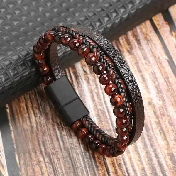 Pulseira de couro masculina clássica, tecido à mão, acessório combinado de várias camadas, joias da moda, novo estilo - Image 11