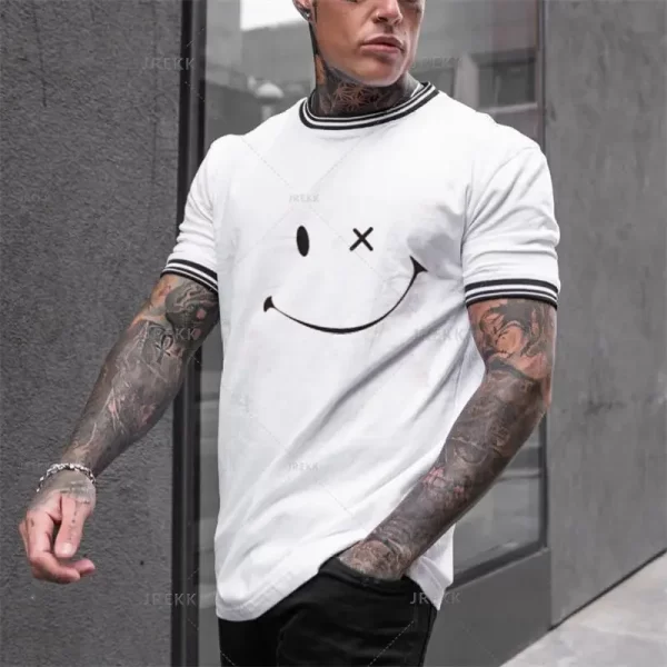 Camiseta estampada em 3D com rosto sorridente, blusa solta de manga curta, monocromática, moda verão, nova, na moda - Image 7