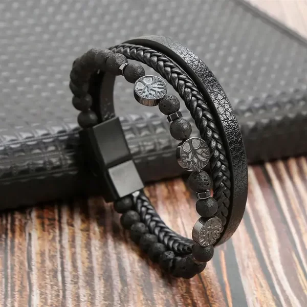 Pulseira de couro masculina clássica, tecido à mão, acessório combinado de várias camadas, joias da moda, novo estilo - Image 39