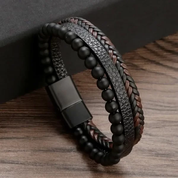 Pulseira de couro masculina clássica, tecido à mão, acessório combinado de várias camadas, joias da moda, novo estilo - Image 8