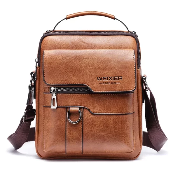 Bolsa de couro tiracolo masculina, retrô, vertical, portátil, casual, de ombro - Image 7