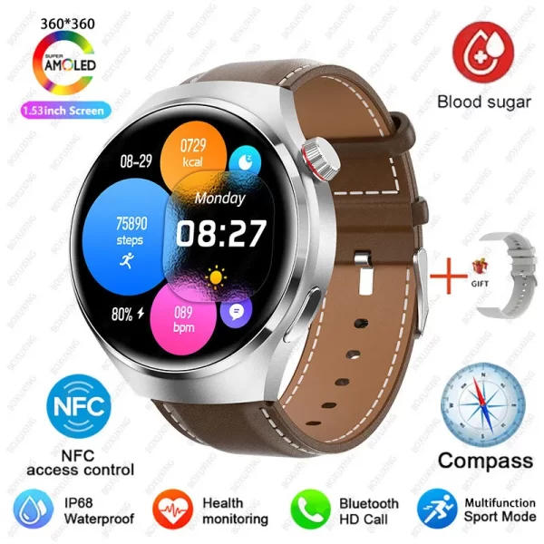 Relógios masculino, smartwatch impermeável, Huawei, Xiaomi, NFC, Amoled, 360x360 HD Screen, Açúcar no sangue, Chamada BT, 4 Pro, IP68. - Image 10