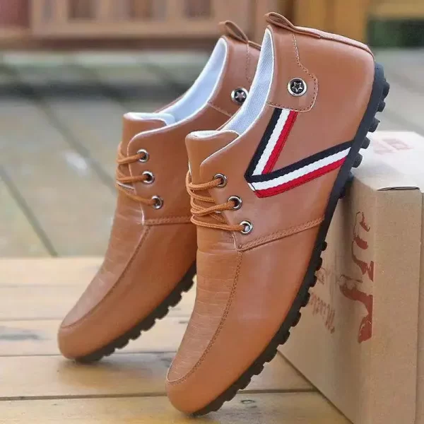 Sapatos masculinos de couro antiderrapante para dirigir, tênis de ervilha respirável, tênis casual britânico, cor sólida, novo, primavera e outono - Image 8