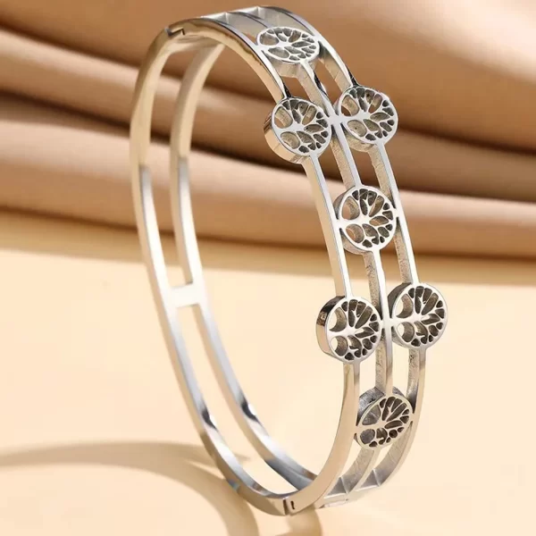 Pulseiras feminina de aço inoxidável designer de luxo, bracelete com plantas, joia feminina, Árvore da Vida, Tendência - Image 23