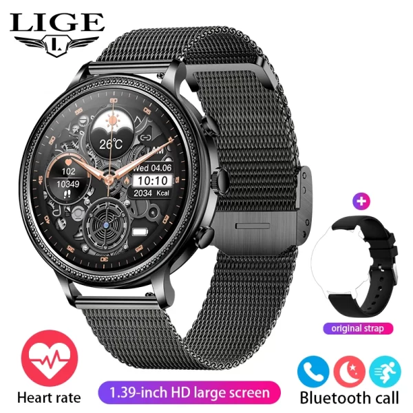 Relógios de pulso feminino, LIGE-Relógios inteligentes de luxo, chamada bluetooth, telefone conectado, monitor de saúde, smartwatch esportivo, presente. - Image 14