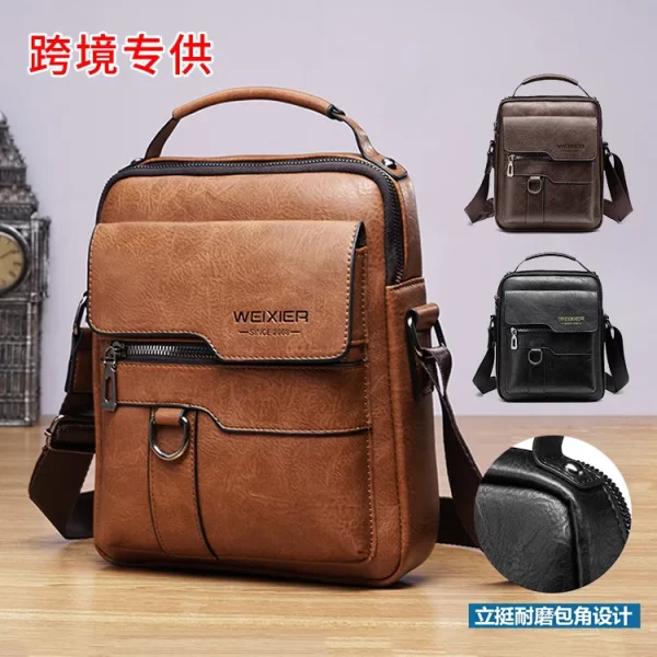Bolsa de couro tiracolo masculina, retrô, vertical, portátil, casual, de ombro - Image 4