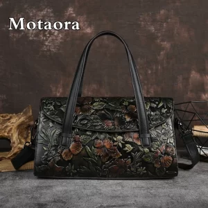 Bolsas de couro genuíno feminino, Mortaora, bolsa de ombro estilo retrô, artesanal, grande capacidade, couro, versátil