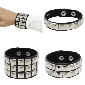 Pulseira de couro, unissex,  PU punk gótico, 3 linhas, picos cuspidais, correntes de rebite, jóias para amigos, novo.