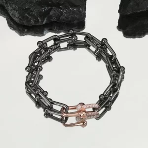 Pulseiras feminina, Classic U Shaped, 925 Sterling Silver, Fecho de Lagosta Preta, Headwear, Joalheria Fina, Alta Qualidade